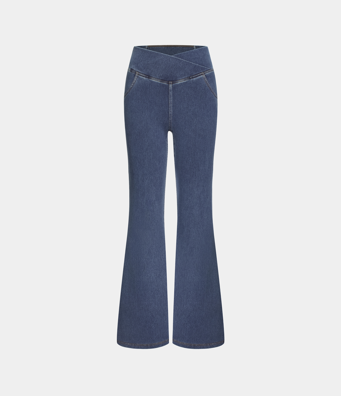 Vibecurve® High Waisted Crossover Pocket Washed Stretchy Knit Casual Super Flare Jeans