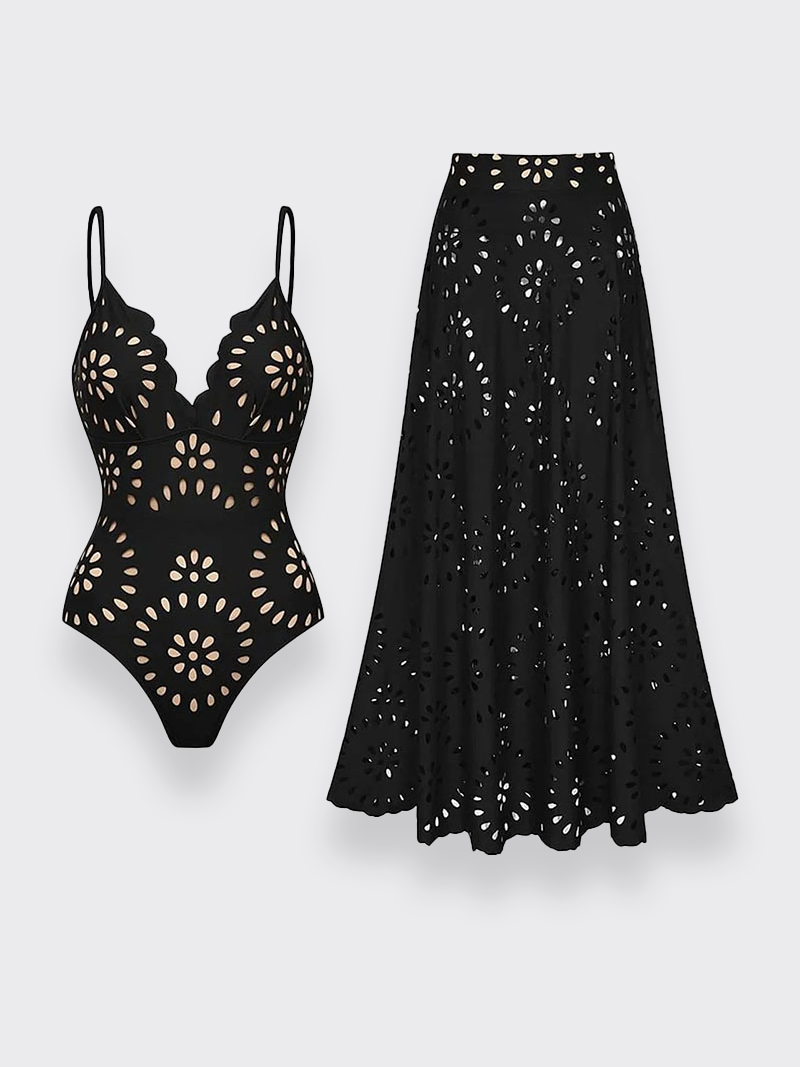 Vibecurve® Flower Hollow One Piece Swimsuit and Skirt
