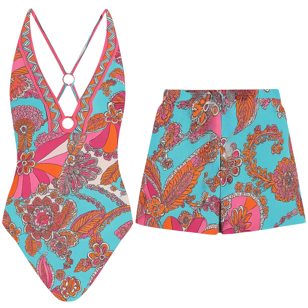 Vibecurve® Printed Swimsuit Shorts Set