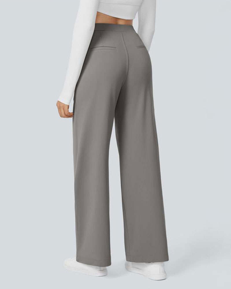 Vibecurve® High Waisted Plicated Side Pocket Straight Leg Work Pants