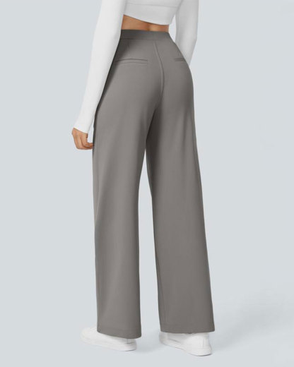 Vibecurve® High Waisted Plicated Side Pocket Straight Leg Work Pants