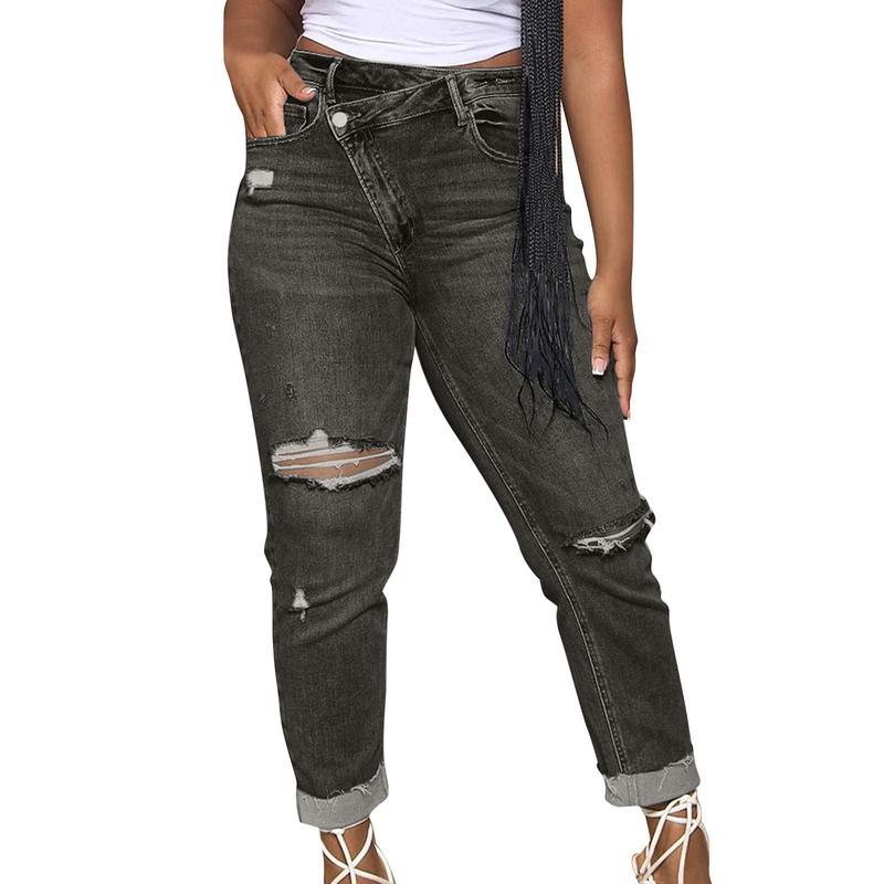 Vibecurve® Skinny Ripped Jeans Mid-Rise Stretch Ripped Denim