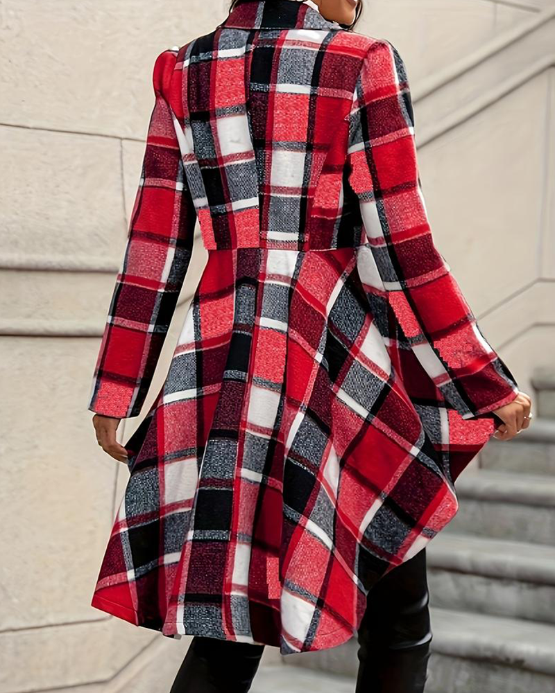 Vibecurve® Women's Plaid Print Button High Low Hem Jacket