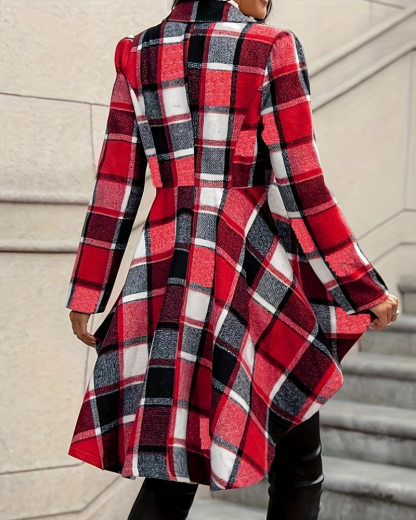 Vibecurve® Women's Plaid Print Button High Low Hem Jacket