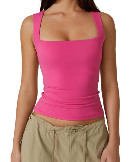 Vibecurve® Women's Basic Square Neck Sleeveless Double-Layer Tank Tops Shaping Vest