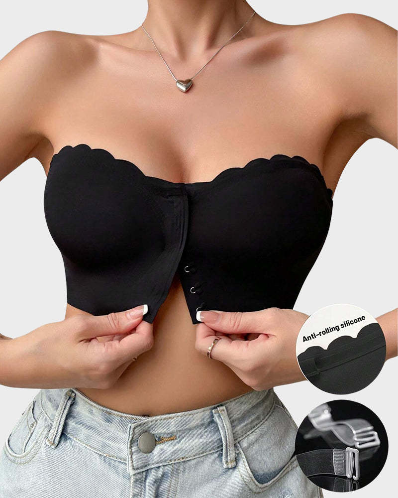 Vibecurve® Womens Strapless Bra Non-Slip Padded Bandeau Bras Front Clo