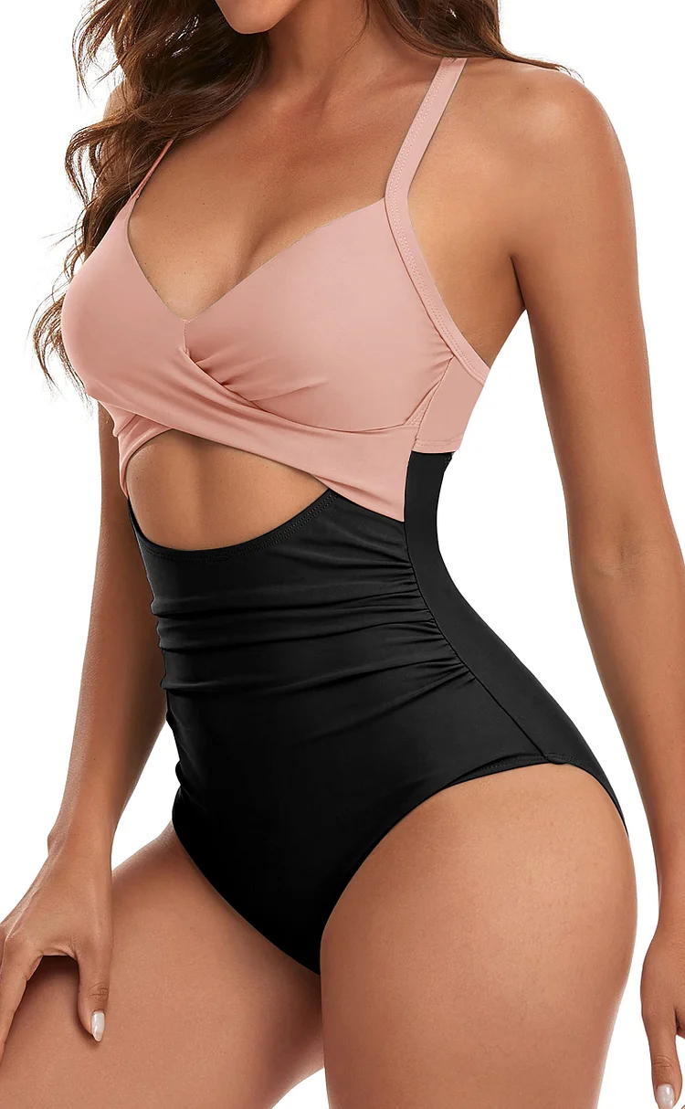 Vibecurve® Women's One Piece Swimsuits Tummy Control Cutout High Waisted Bathing Suit Wrap Tie Back 1 Piece Swimsuit