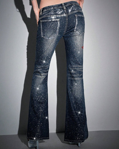 Vibecurve® Avant Y2K Sexy Low-Waist Skinny Star Foil Detail Flared Women Jeans
