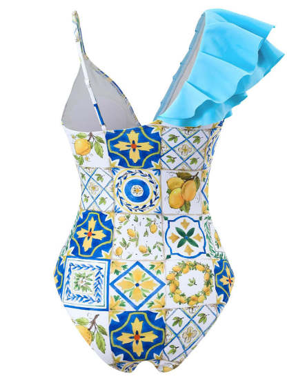 Vibecurve® Floral Print Ruffles Strap One Piece With Bathing Suit Wrap Skirt