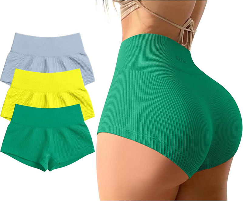 Women 3 Piece Yoga Shorts Sexy High Waist Booty Stretch Workout Exercise Hot Shorts