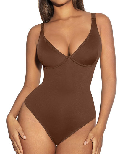 Vibecurve® Shapewear Bodysuit Tummy Control Slim Body Shaper Deep V Neck Thong Body Suits for Women