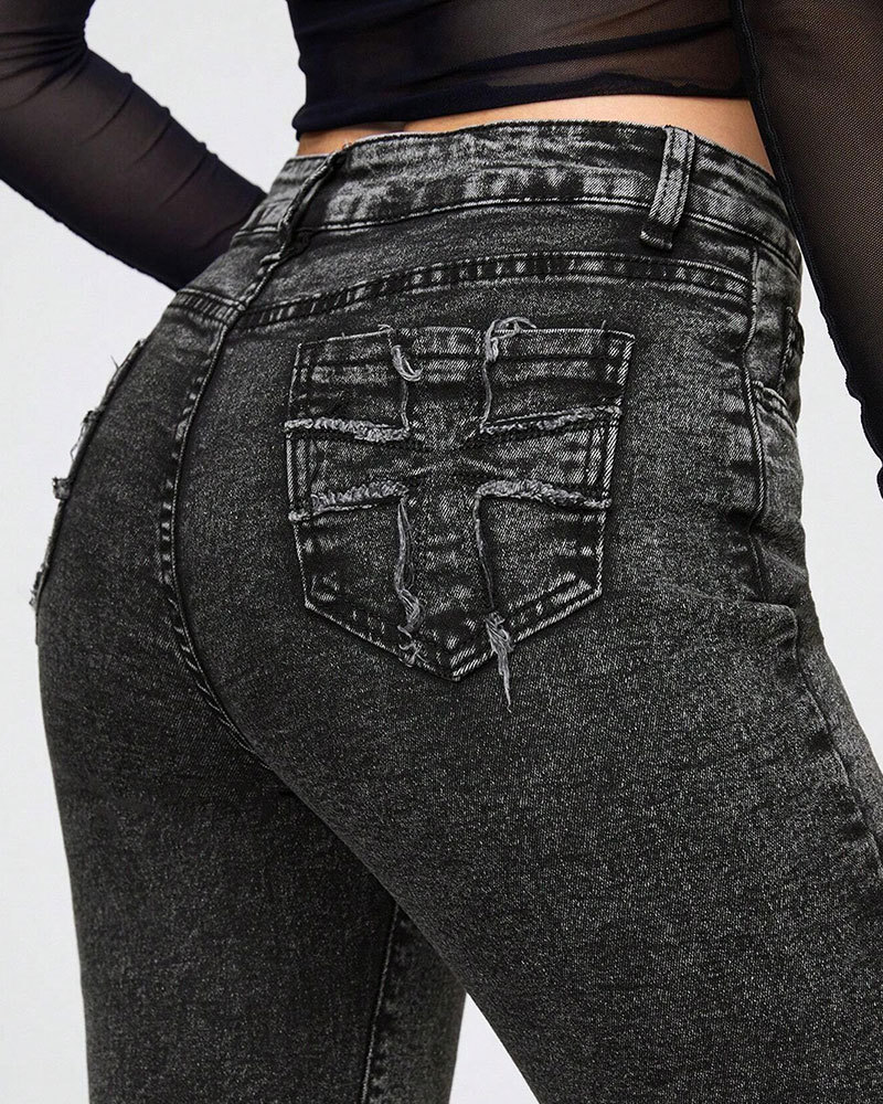 Vibecurve® Goth Slant Pocket Flare Leg Jeans