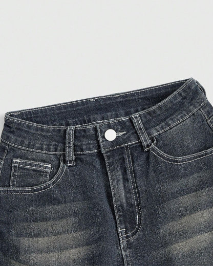 Vibecurve® Grunge Punk Gyaru Punk Style Skull Embroidery Tight & Sexy Super Short Denim Shorts