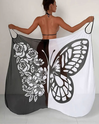 Vibecurve®Women's Butterfly Print Tulle Cover Up,  Swimwear Coverups