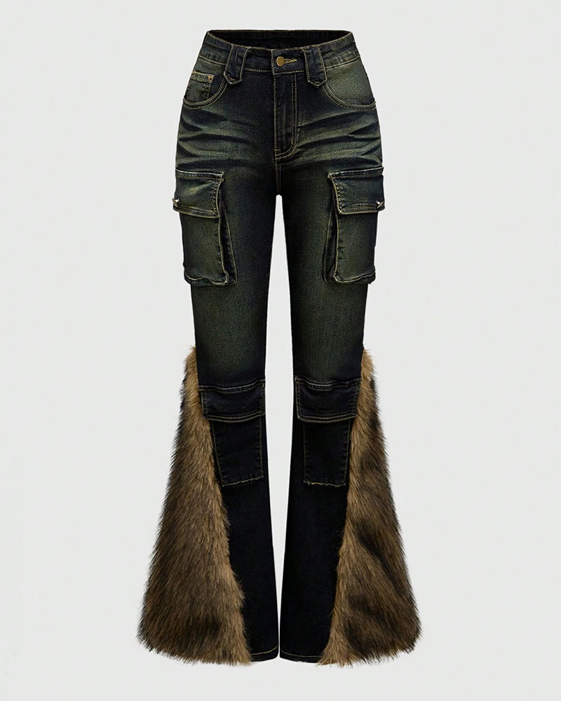 Vibecurve® Grunge Punk Y2K Subculture Harajuku Style Vintage Sexy Raw Hem 3D Pocket Skinny Flare Leg Jeans