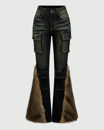 Vibecurve® Grunge Punk Y2K Subculture Harajuku Style Vintage Sexy Raw Hem 3D Pocket Skinny Flare Leg Jeans