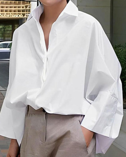 Vibecurve® Long-Sleeved Loose Solid Color Lapel Shirt Tops