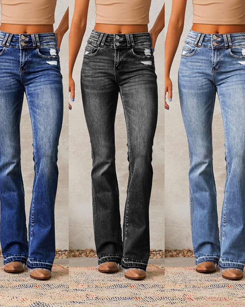 Vibecurve® High Waist Boyfriends Straight Leg Stretchy Denim Pants