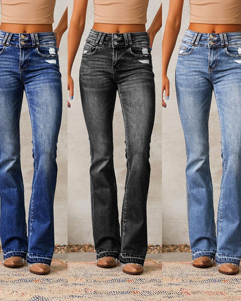 Vibecurve® High Waist Boyfriends Straight Leg Stretchy Denim Pants