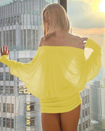 Vibecurve® Women's Solid Off The Shoulder Sheer Ruched Dress