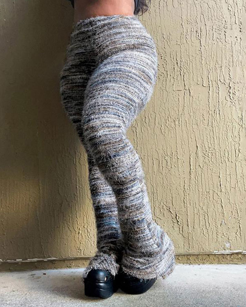 Vibecurve® Women's Striped Print Flare Leg Fuzzy Sweater Pants