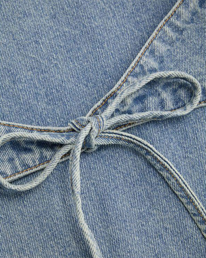 Vibecurve® Mid Rise Solid Bowknot Pocket Wide Leg Jeans