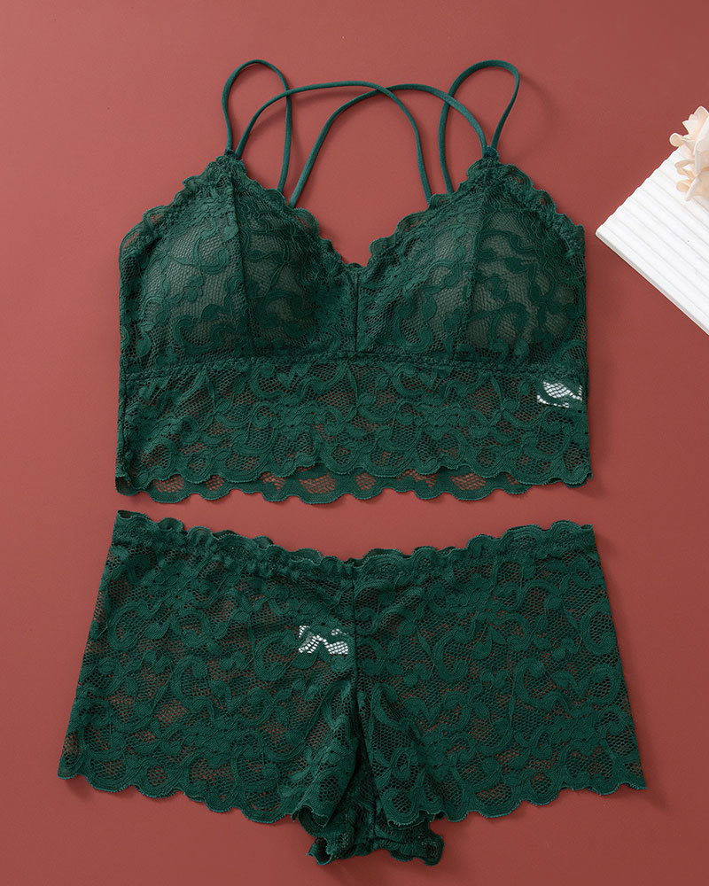 Vibecurve® Women's Contrast Lace Backless Wireless Bra & Panty Underwear Set