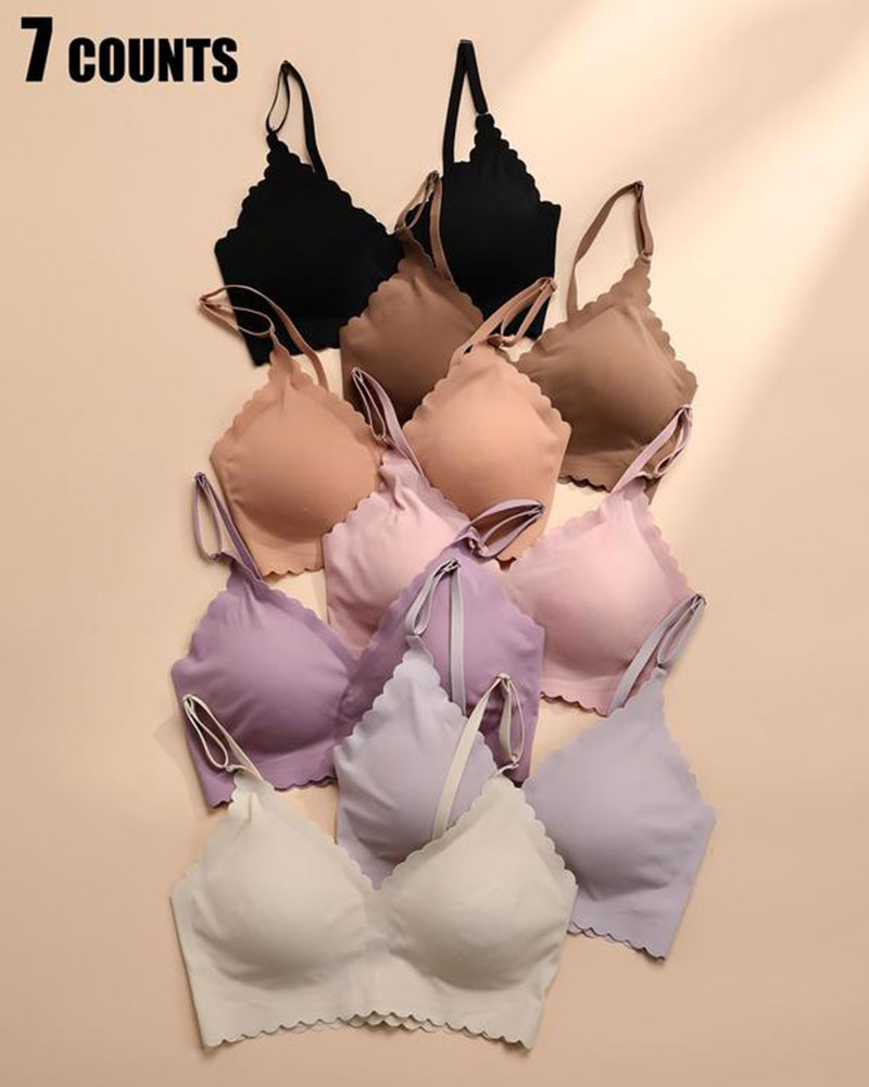 Vibecurve® Women's Solid Scallop Trim Wireless Push Up Seamless Bra