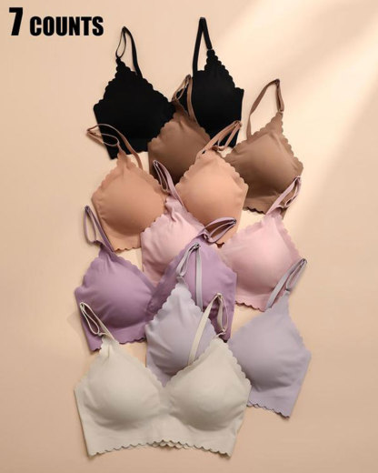 Vibecurve® Women's Solid Scallop Trim Wireless Push Up Seamless Bra