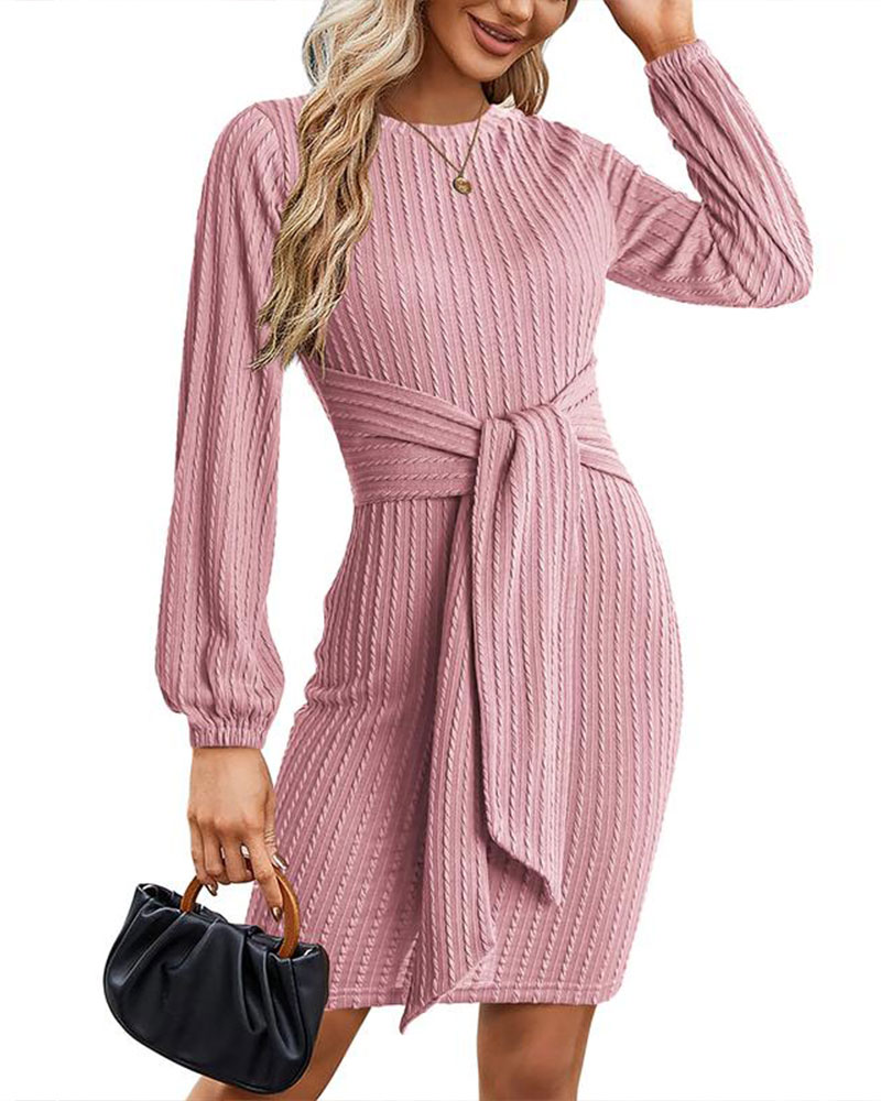 Vibecurve® Women's Elegant Knit Dress Long Lantern Sleeve