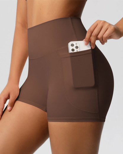 Vibecurve® Nude High Waist Yoga Shorts Quick Dry Breathable Tight Pocket Pants