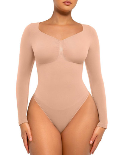 Vibecurve® Womenswear Seamless Sculpt Long Sleeve Thong Bodysuit for Tummy Control