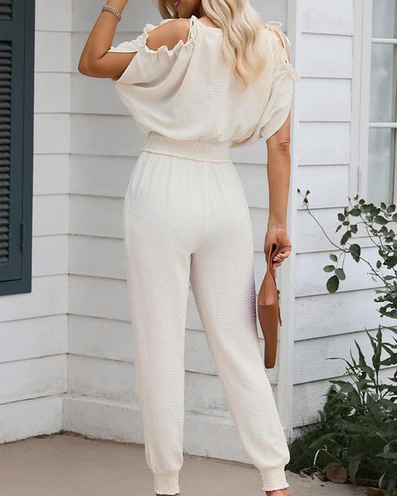 Vibecurve® One Piece Jumpsuit with Cold Shoulder & Side Pockets