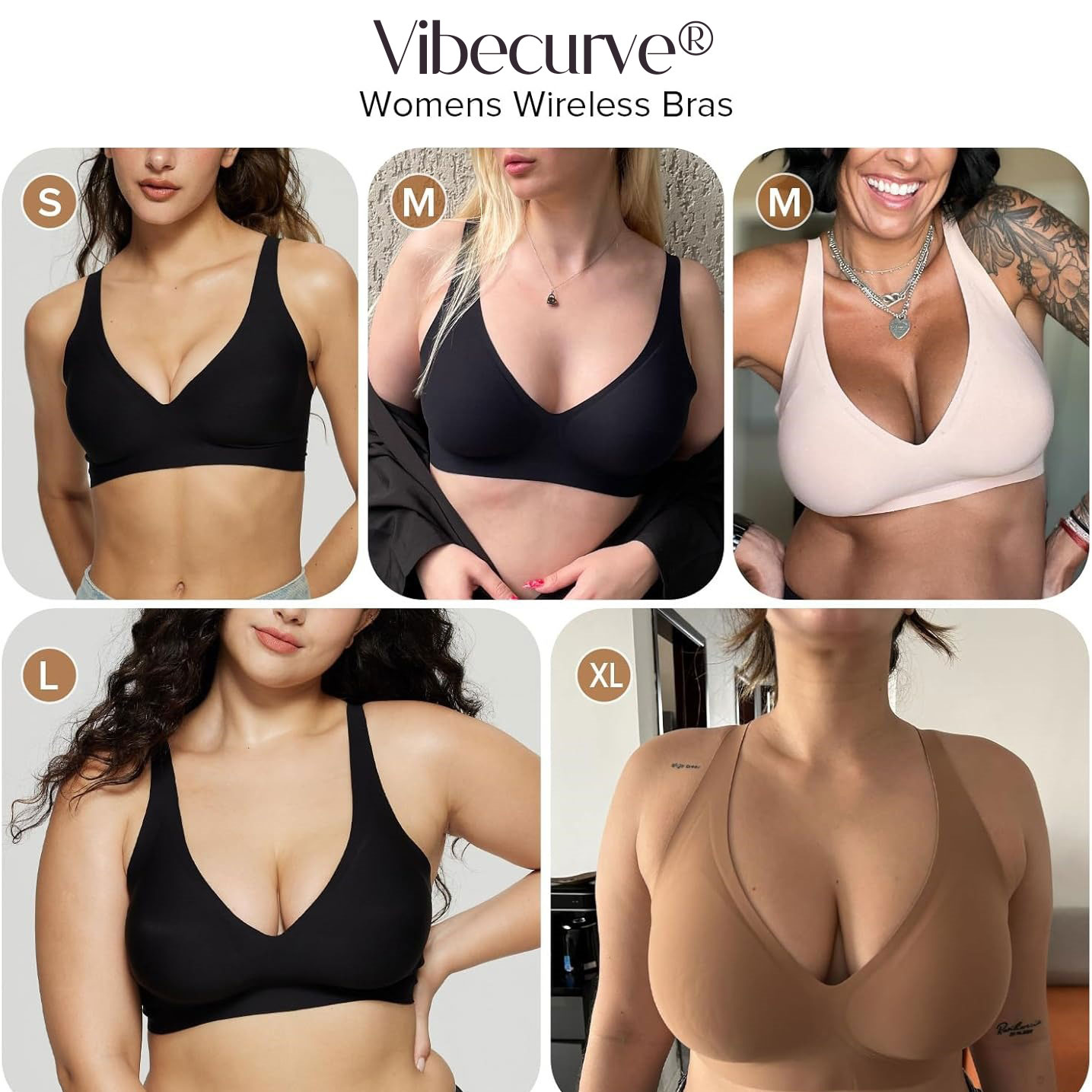 Vibecurve® Wireless Seamless Bras Deep V No Underwire Push Up Bras