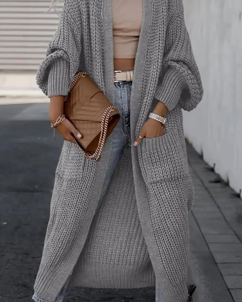 Vibecurve® Solid Drop Shoulder Long Cardigan