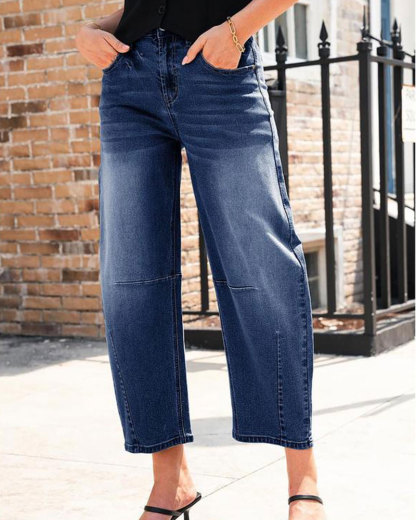 Vibecurve® Mid Waist Wide Leg Jeans Casual Y2k Baggy Boyfriend Basic Ankle Denim Pants Trouser