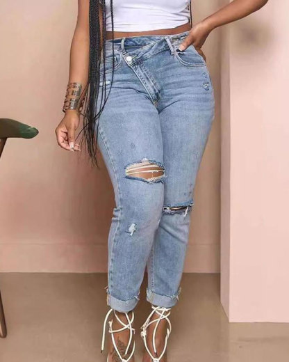 Vibecurve® Skinny Ripped Jeans Mid-Rise Stretch Ripped Denim