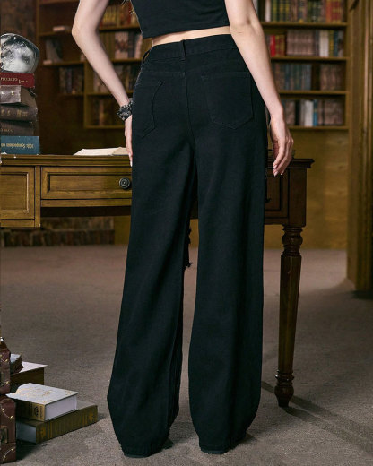 Vibecurve® Academia Letter Graphic Ripped Jeans, School