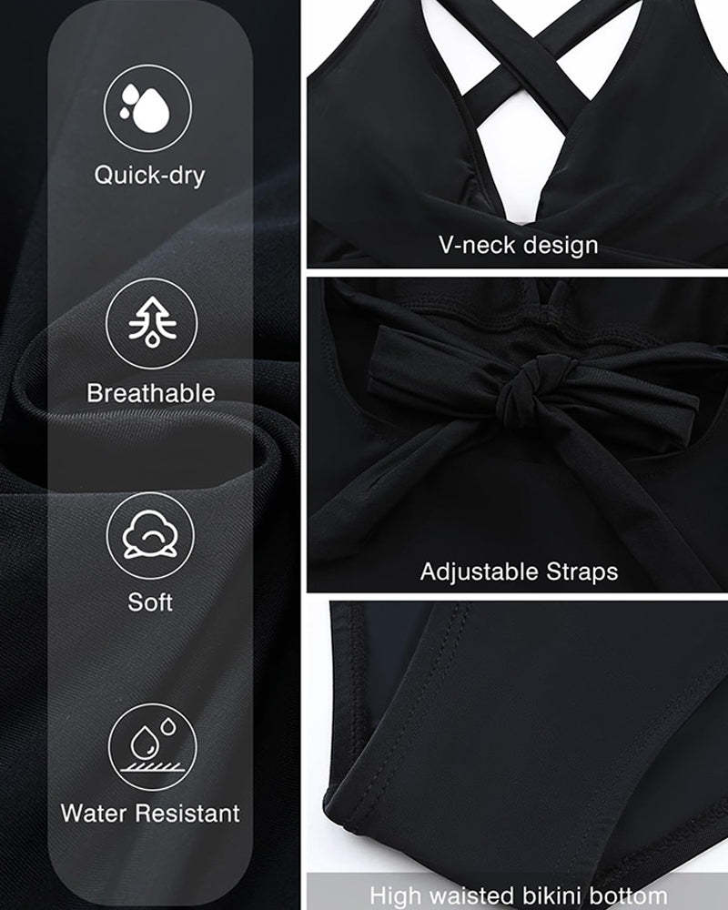 Vibecurve® Deep V Cross-Back Ruched One-Piece Swimsuit