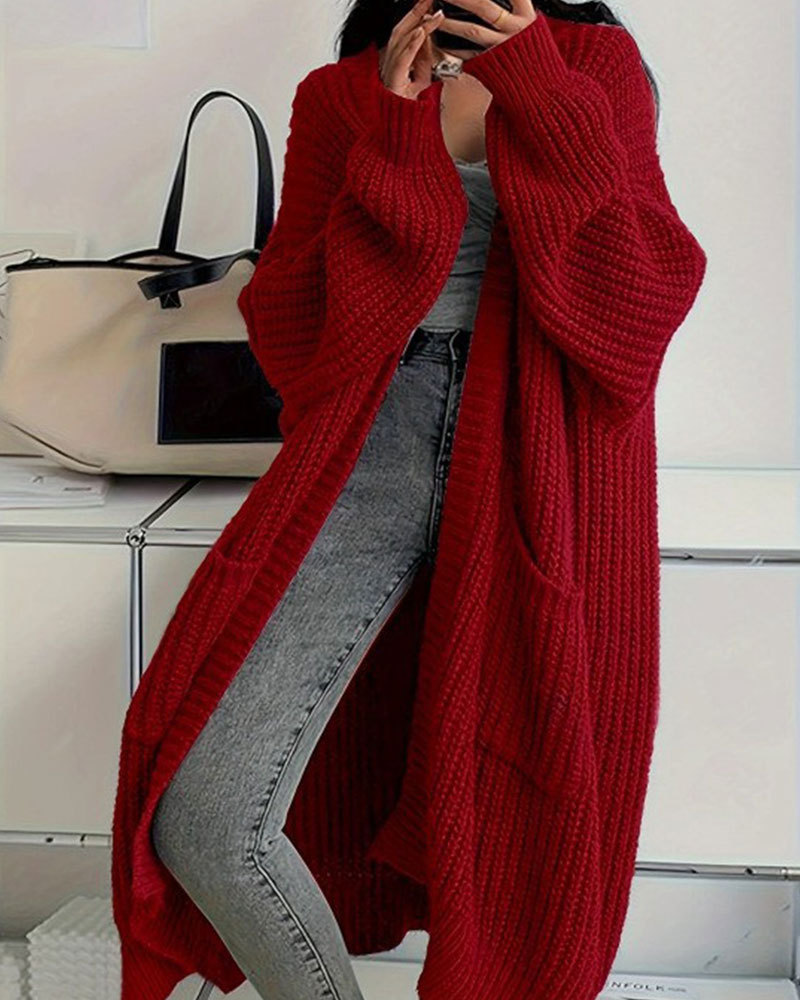 Vibecurve® Solid Drop Shoulder Long Cardigan