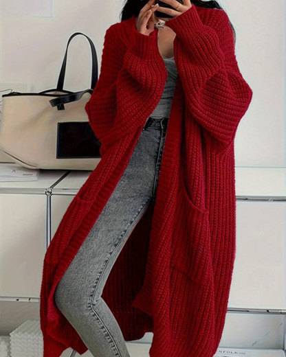 Vibecurve® Solid Drop Shoulder Long Cardigan