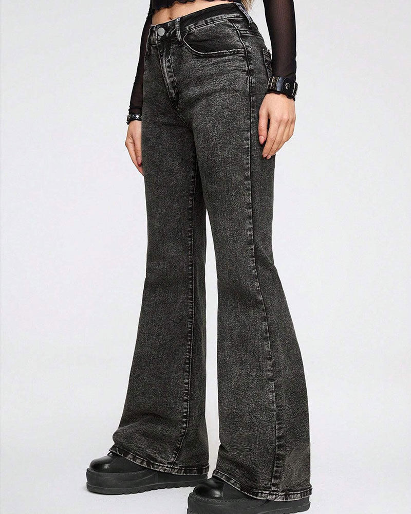 Vibecurve® Goth Slant Pocket Flare Leg Jeans