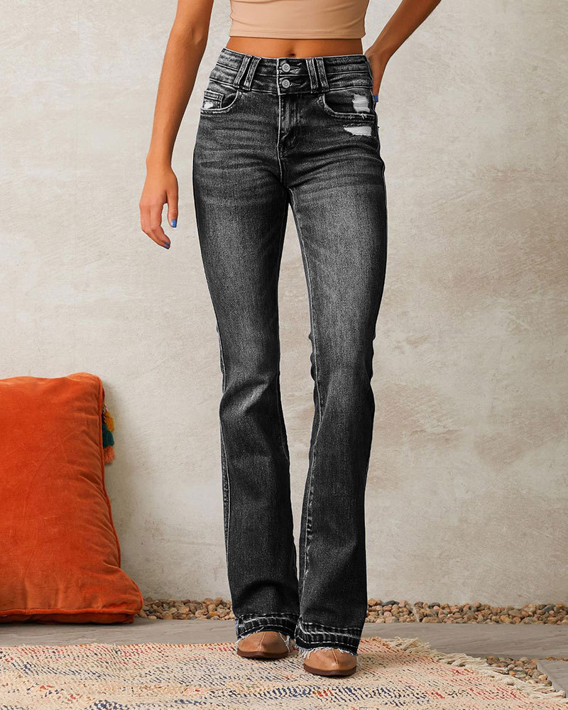 Vibecurve® High Waist Boyfriends Straight Leg Stretchy Denim Pants