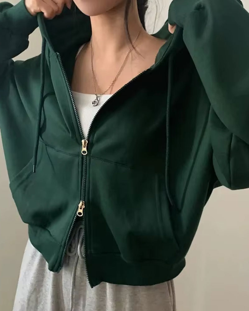 Vibecurve® Versatile Hooded Double Zipper Design Loose Casual Long Sve ort Sweatirt