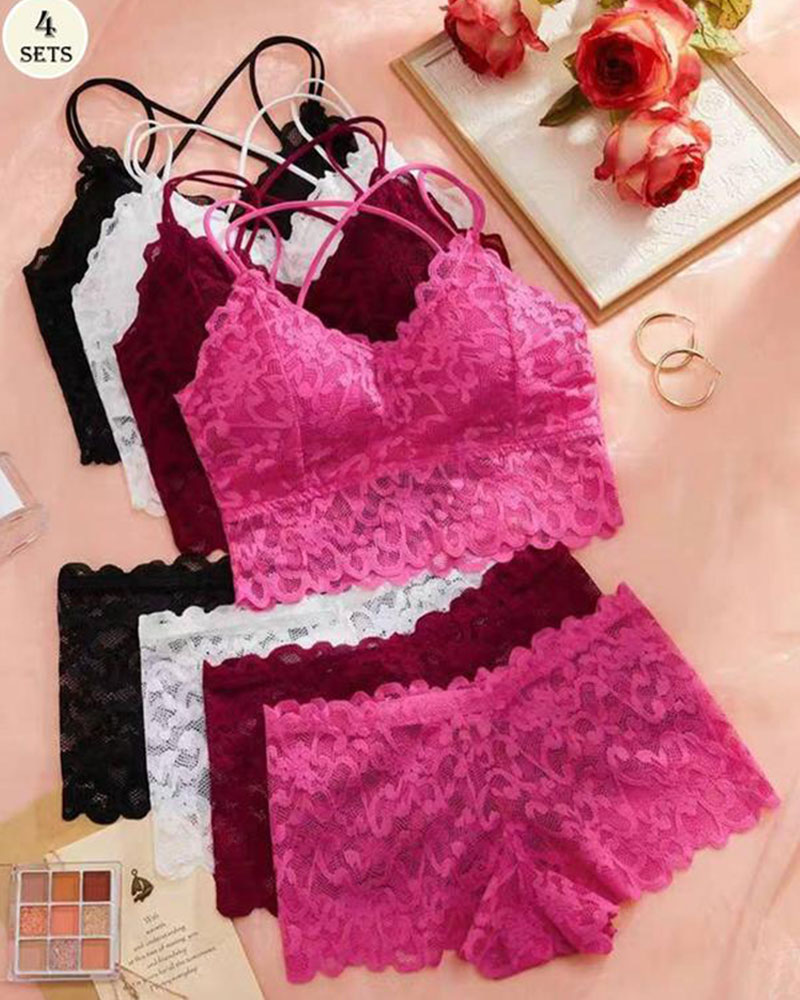 Vibecurve® Women's Contrast Lace Backless Wireless Bra & Panty Underwear Set