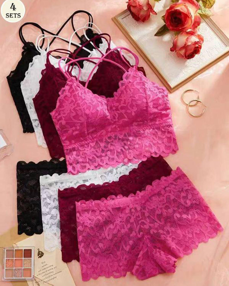 Vibecurve® Women's Contrast Lace Backless Wireless Bra & Panty Underwear Set