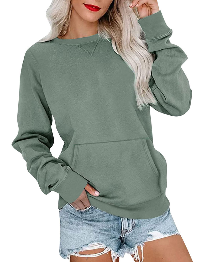 Vibecurve® Women's Crewneck Hoodless Sweatshirt With Kangaroo Pocket