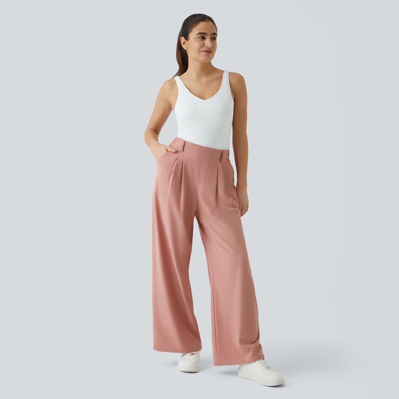 Vibecurve® High Waisted Plicated Side Pocket Wide Leg Waffle Work Pants
