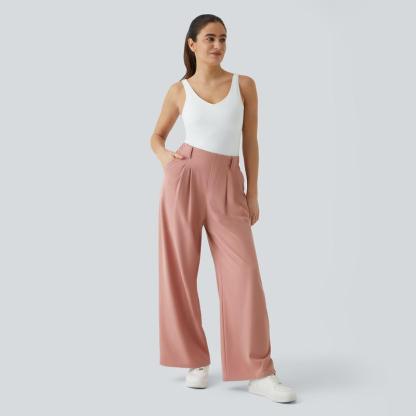 Vibecurve® High Waisted Plicated Side Pocket Wide Leg Waffle Work Pants