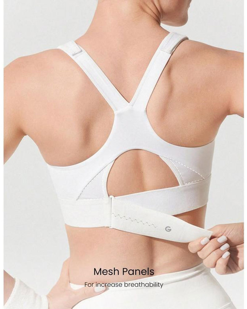 Vibecurve®Adjustable Velcro Strap Sports Bra Quick Dry Foam Cup Mesh Zipper High lmpact Running Jogging Workout Active